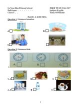 Đề khảo sát Tiếng anh lớp 5 - Năm 2016-2017 - Trường Tiểu học Lê Ngọc Hân